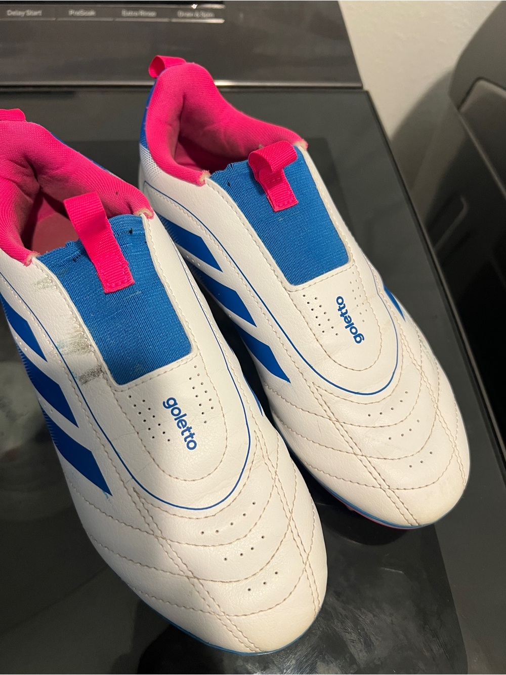 adidas Kids White Blue Pink GolettO Slip-On Sneakers